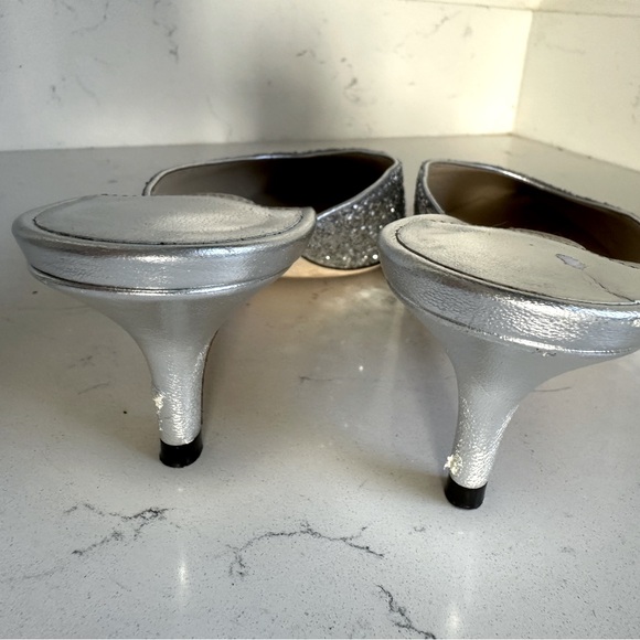 Jimmy Choo Silver Glitter Leather Kitten Heels Platinum 36.5 - Picture 10 of 12